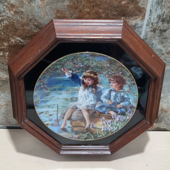 Vintage Framed Decorative Plate Patience Sandra Kuck Wall Hanging Decor - Picture 3 of 11